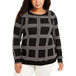 NEW Charter Club Sweater Women's Plus Size 2X Black Metallic Plaid Pullover